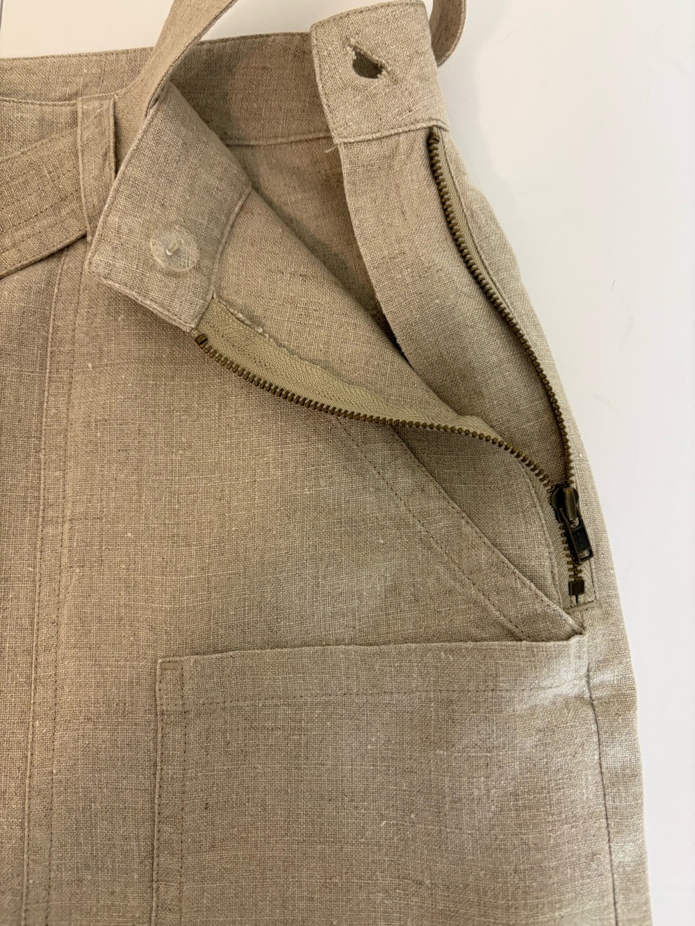Orvis 100% Linen Utility Midi Skirt Belted Neutral SZ 14 - Picture 5 of 7